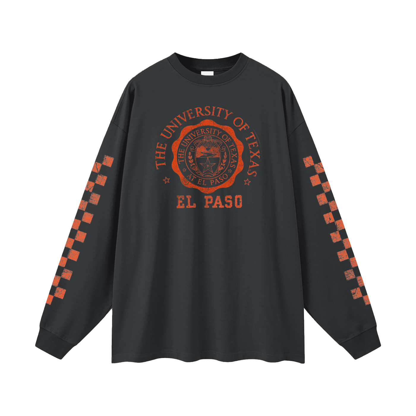 UTEP Checkered-Sleeve Oversized Long-Sleeve Tee