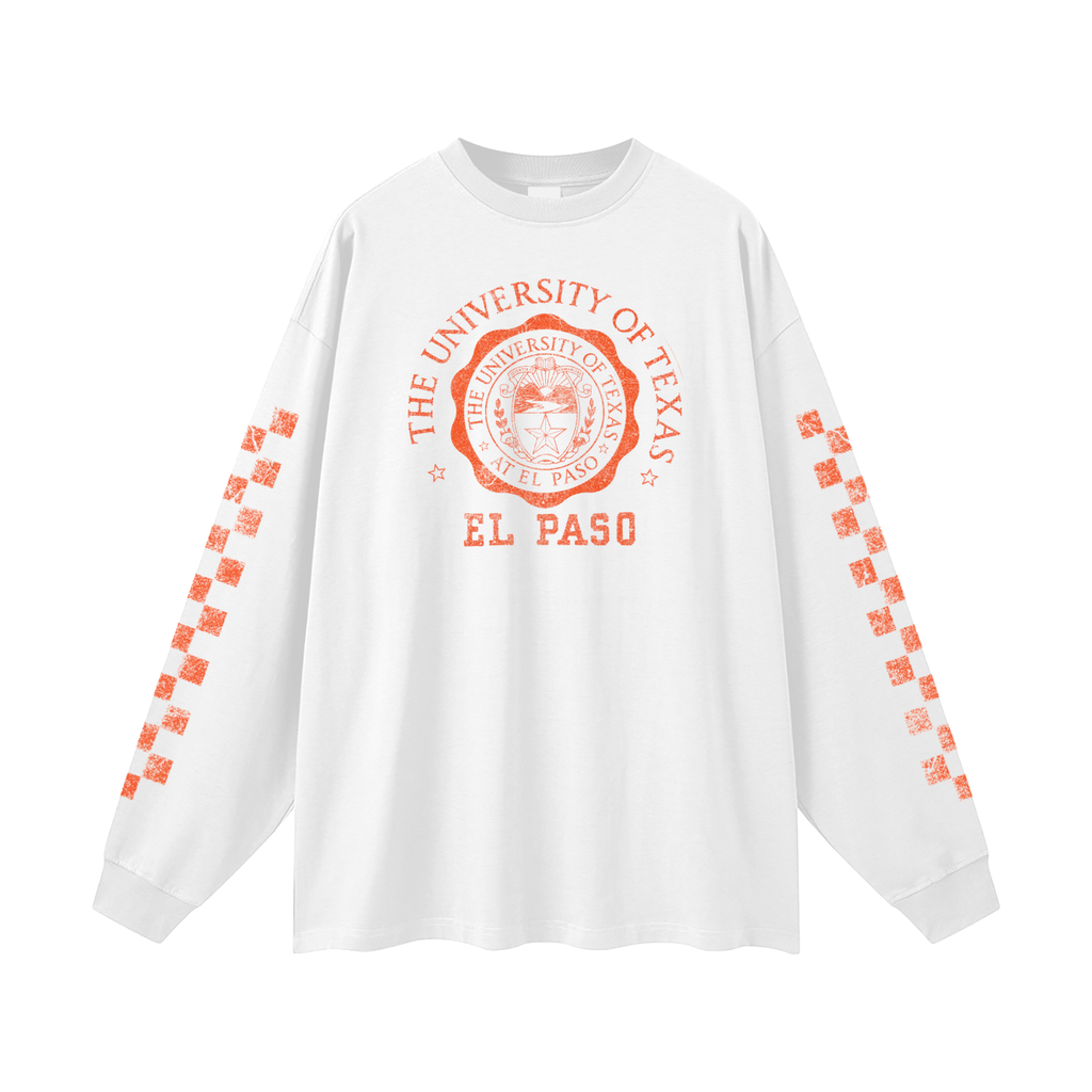 UTEP Checkered-Sleeve Oversized Long-Sleeve Tee
