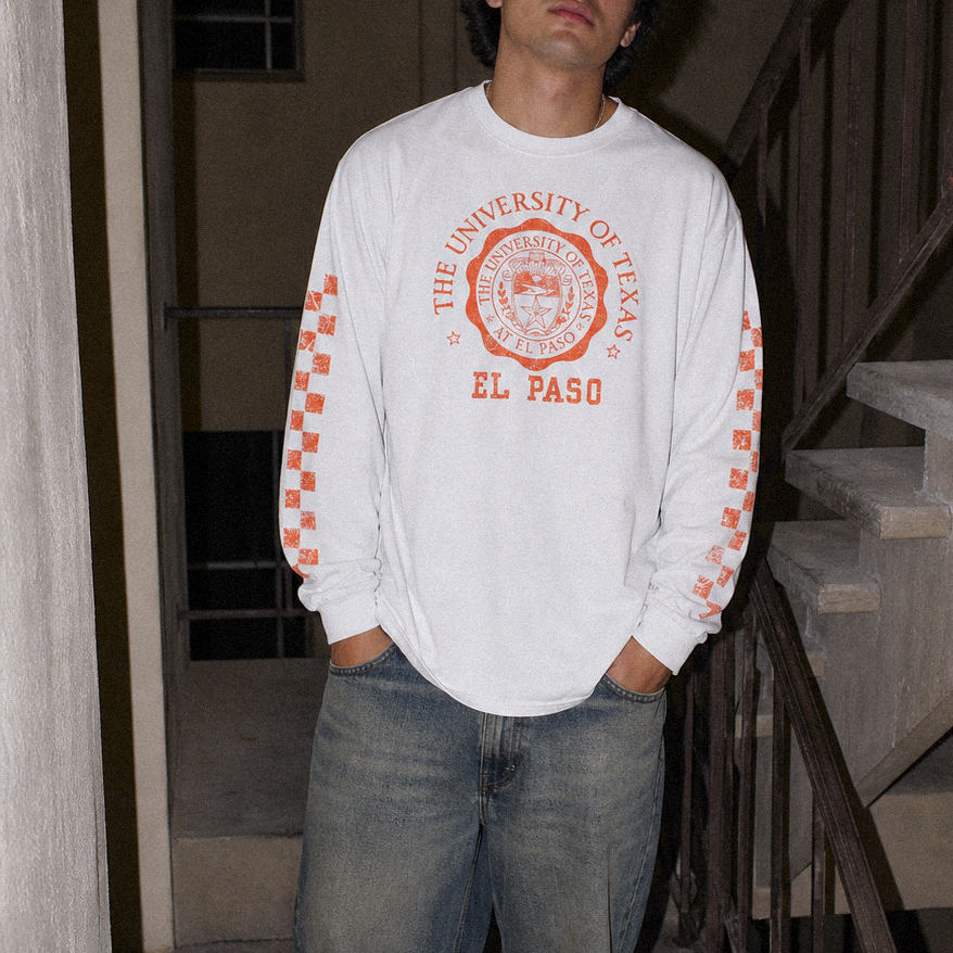 UTEP Checkered-Sleeve Oversized Long-Sleeve Tee
