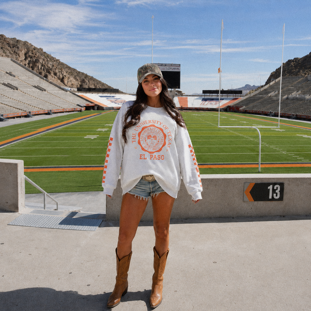 UTEP Checkered-Sleeve Oversized Long-Sleeve Tee